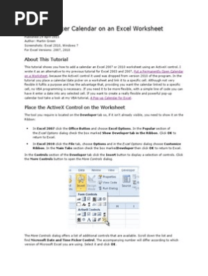 Put a Date Picker Calendar on an Excel Worksheet