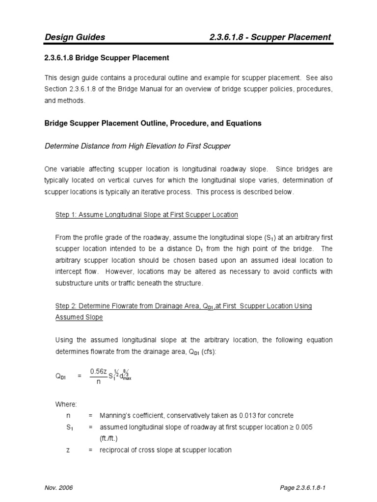 Bridge Scupper Design Guidelines | PDF | Slope | Flow Measurement