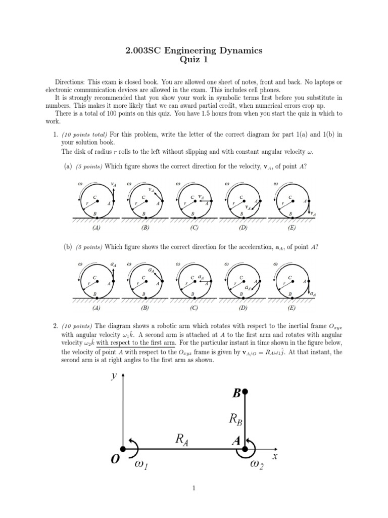 Engineering Dynamics Quiz | PDF | Torque | Force