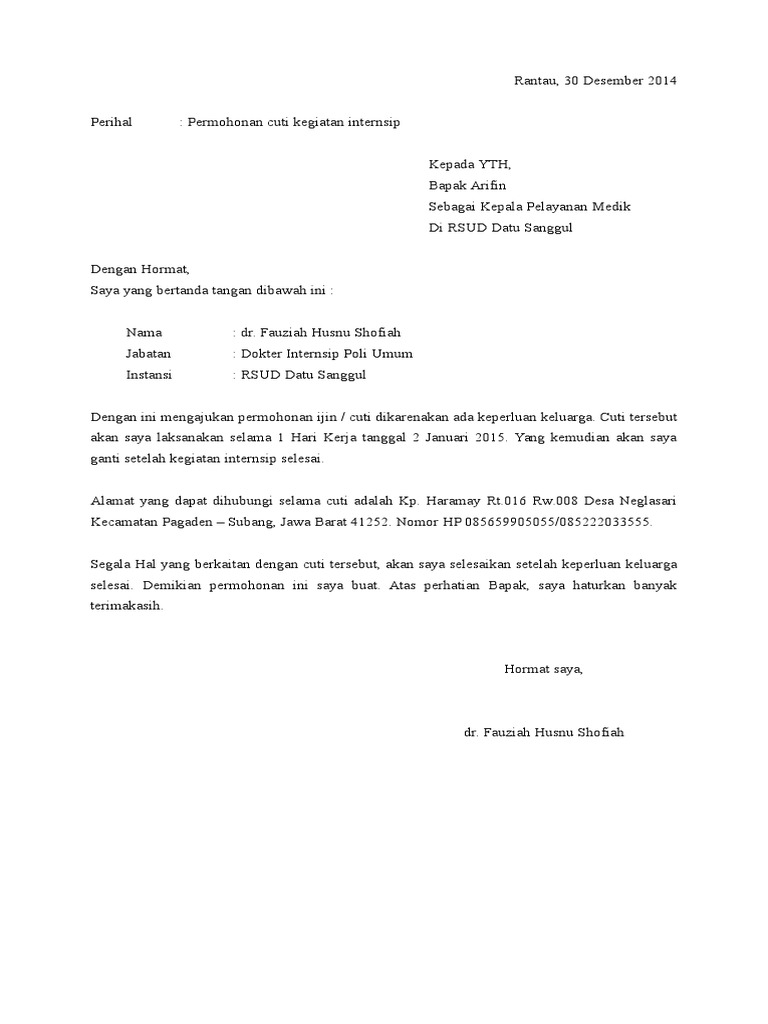 Surat Izin Cuti Internship