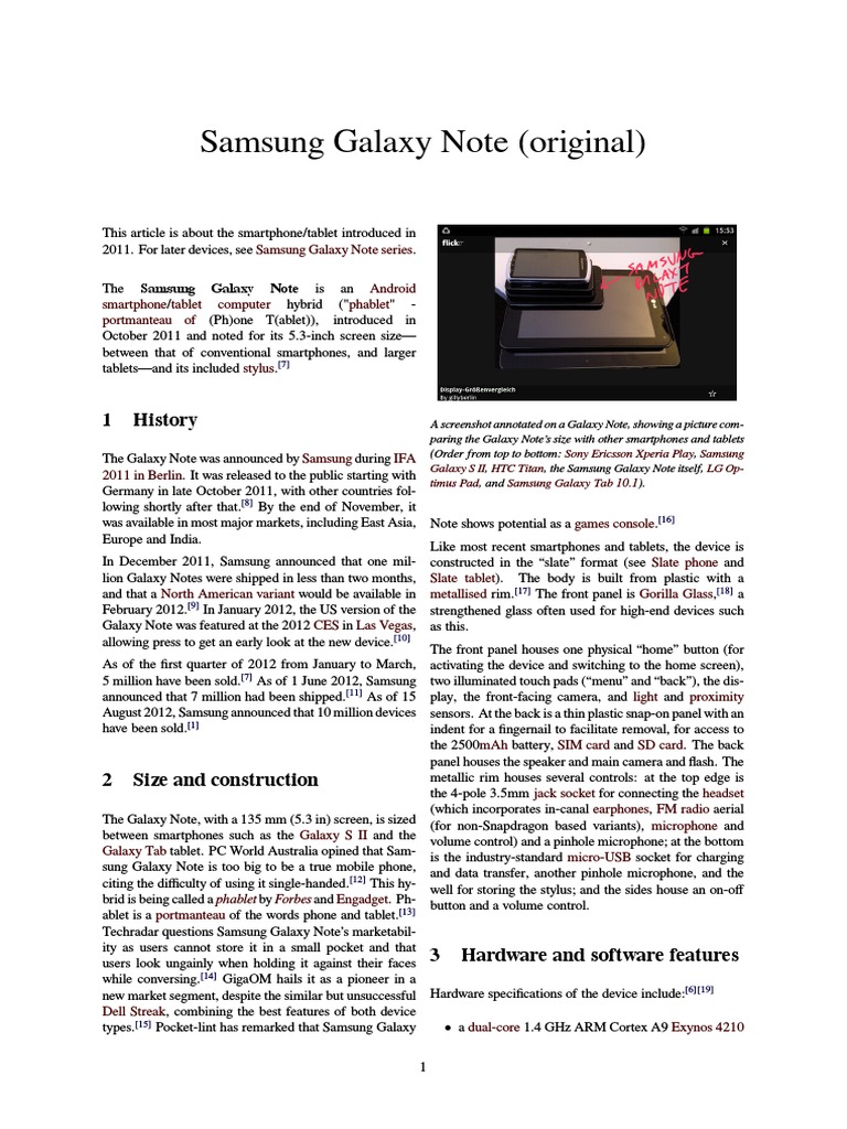 History of the Original Galaxy Note | PDF | Thin Clients | Tablet Computer