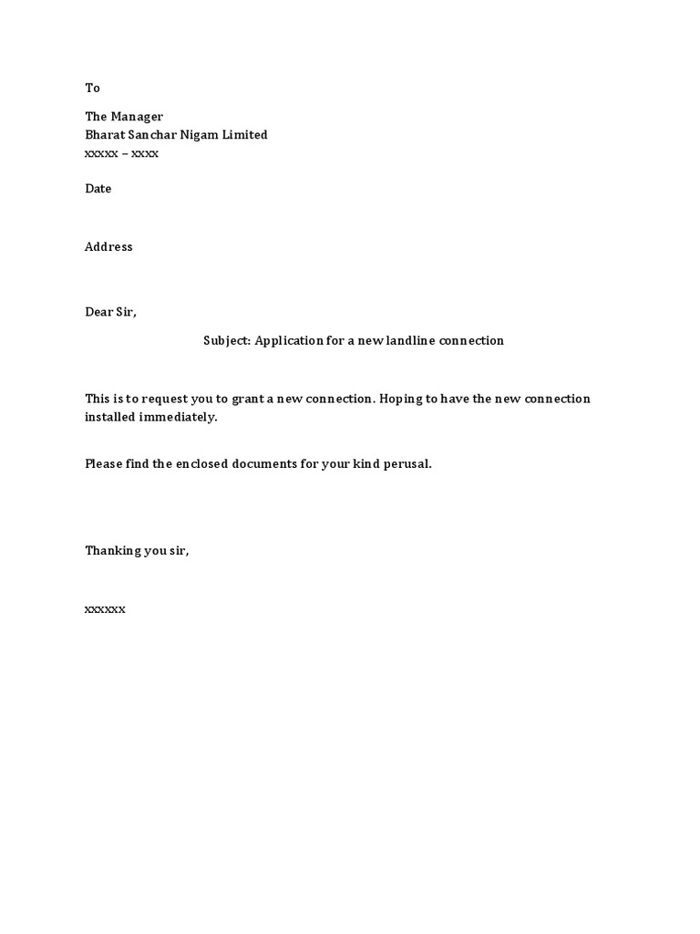 New Phone Connection request letter