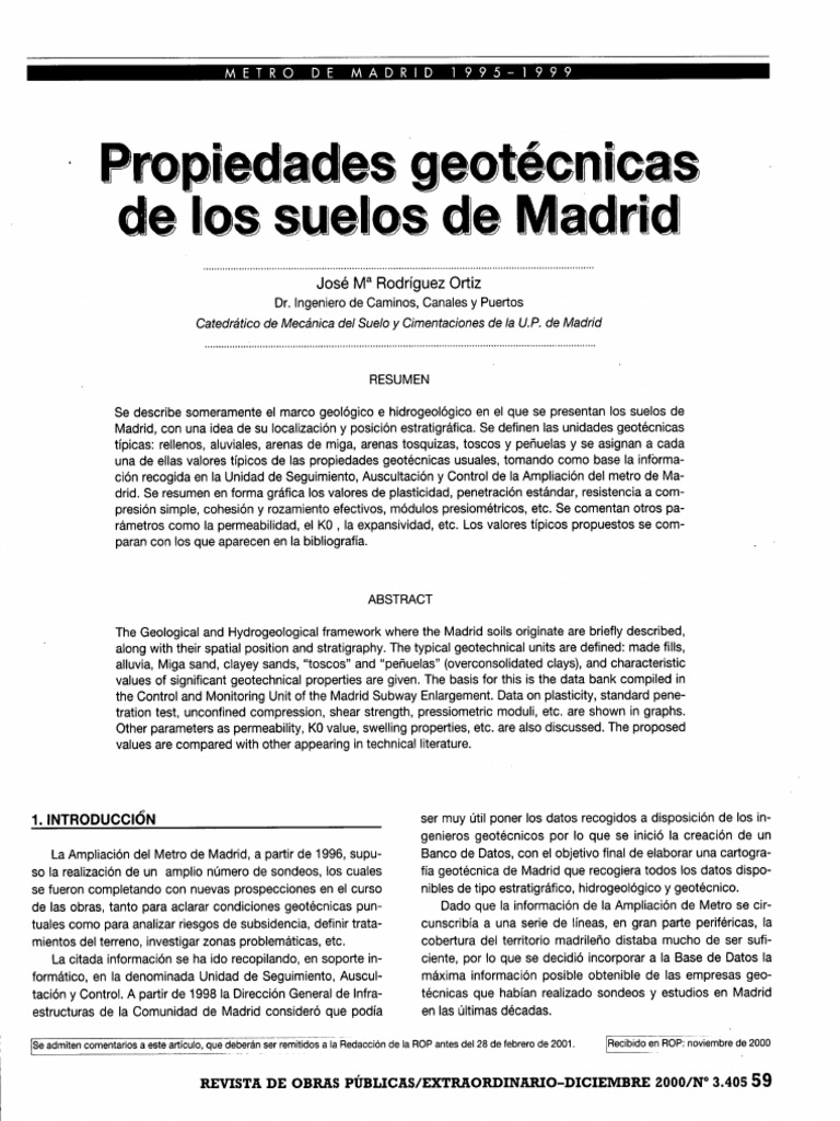 Propiedades Geotécnicas de Los Suelos de Madrid PDF