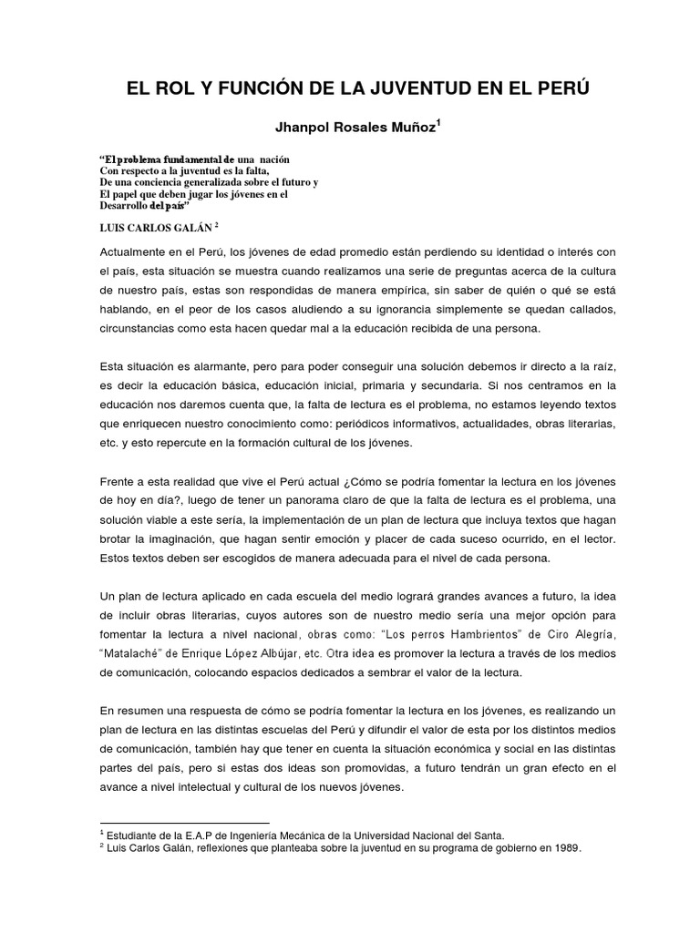 El Rol y Función de La Juventud en El Perú | PDF | Juventud | Lectura ...