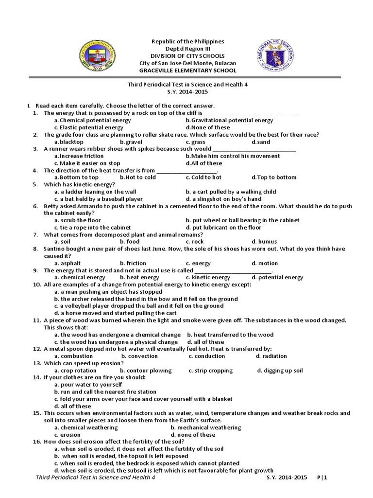 3rd Periodical Test in Science IV | PDF | Cloud | Erosion