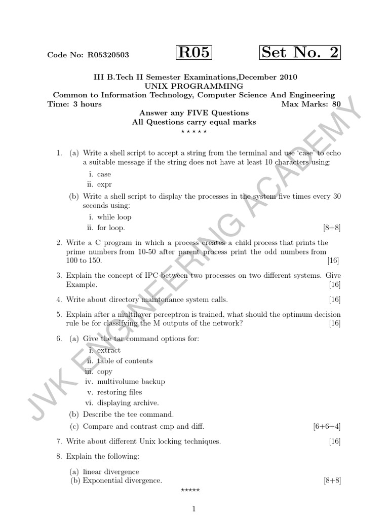 R05 UNIX Programming Exam Questions | PDF | Unix | Shell (Computing)