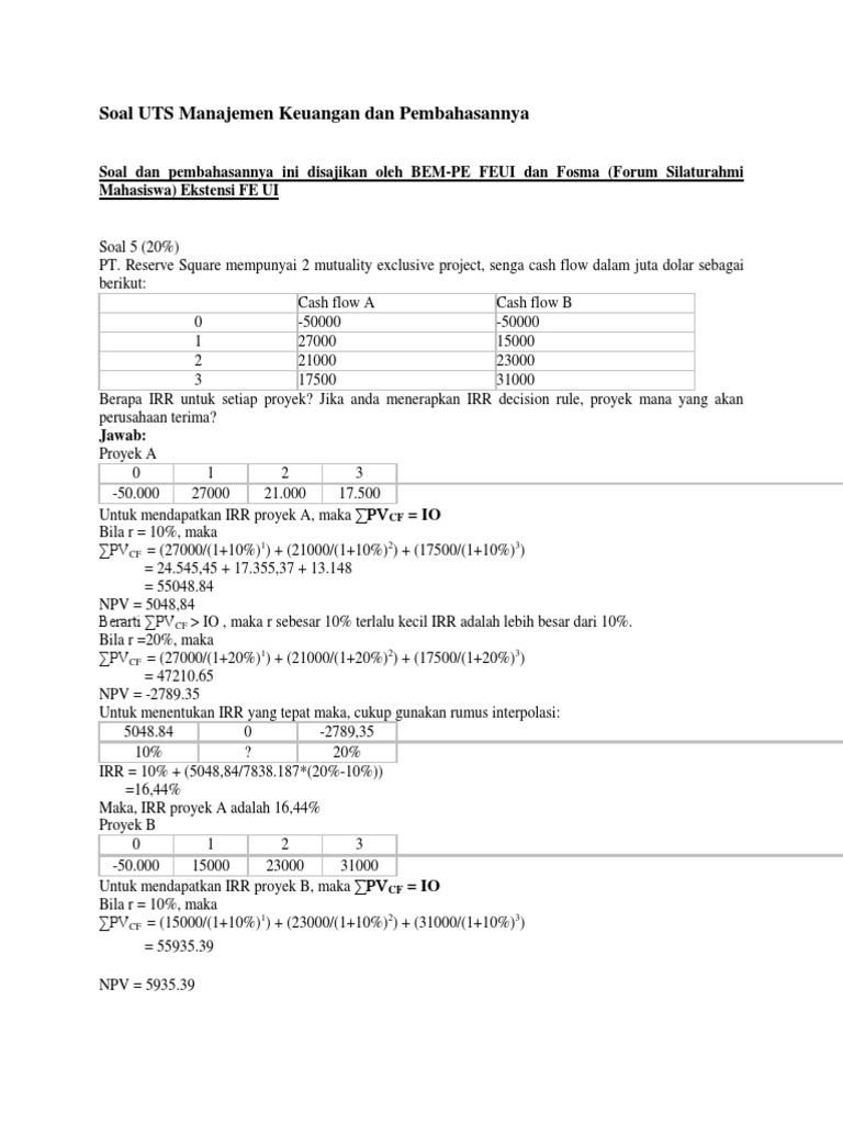 Contoh Soal Npv Manajemen Keuangan
