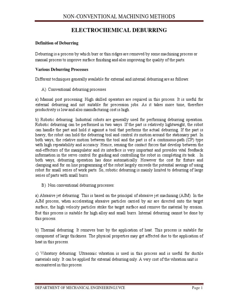 Electrochemical Deburring | PDF | Electrochemistry | Machining