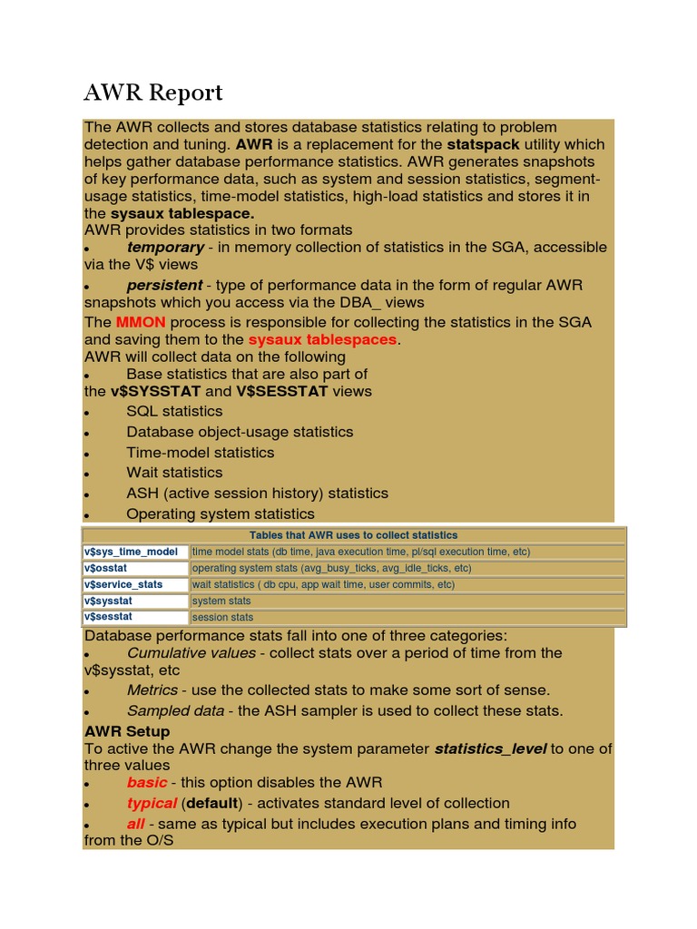 Understanding AWR Reports in Oracle | PDF | Databases | Statistics