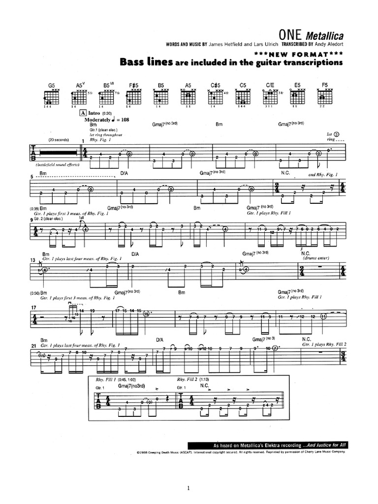 Metallica One Guitar Tabs PDF