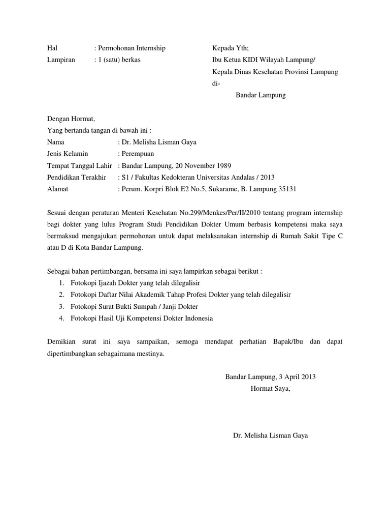 Contoh Surat Permohonan Internship Pdf