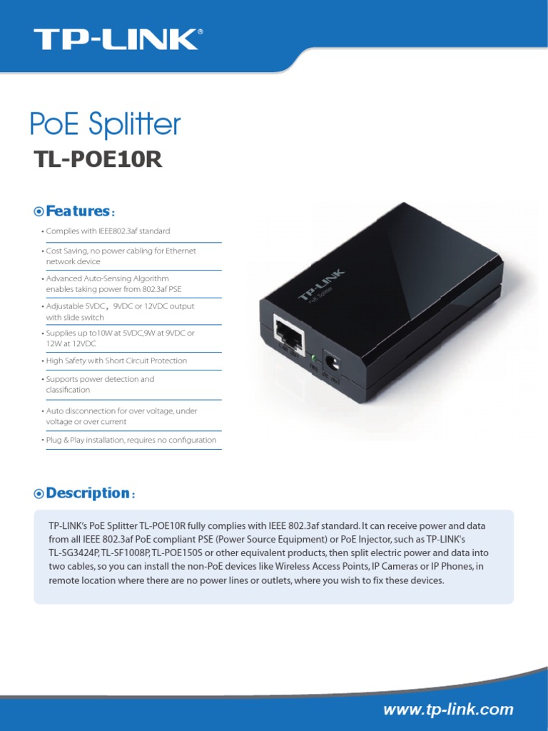 TL-POE10R V4 Datasheet | Telecommunications Engineering | Networking ...