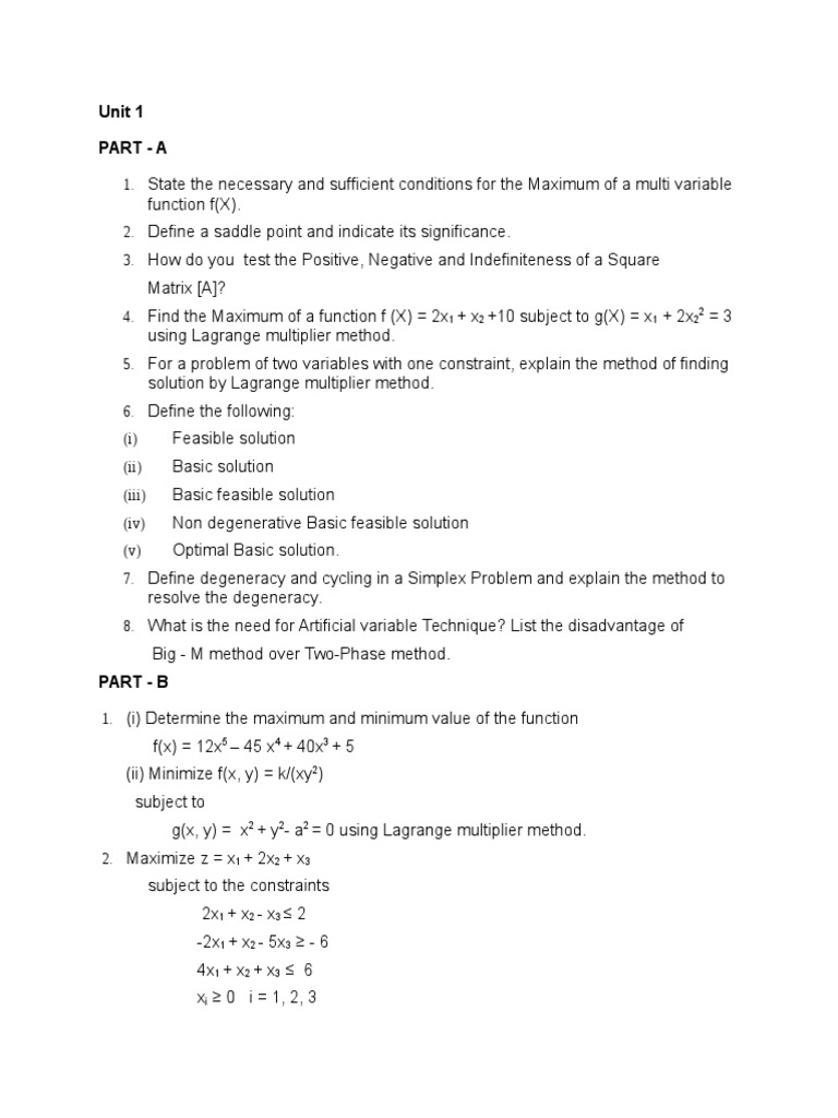 Optimization Questions for Practice | Mathematical Optimization ...