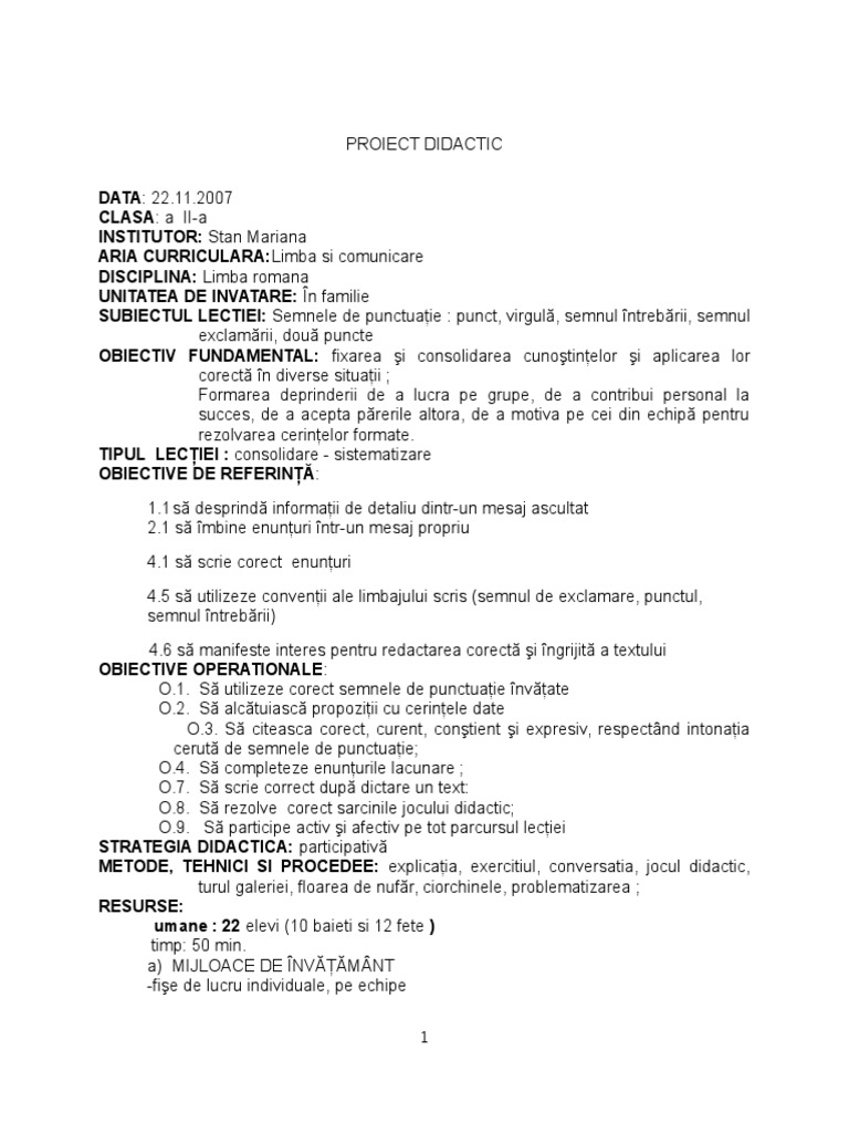 Plan de Lectie Limba Romana, Clasa A III A | PDF