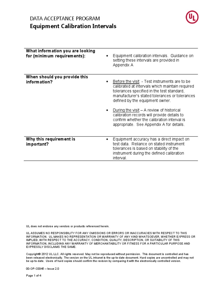 Equipment Calibration Intervals PDF Calibration Accuracy And