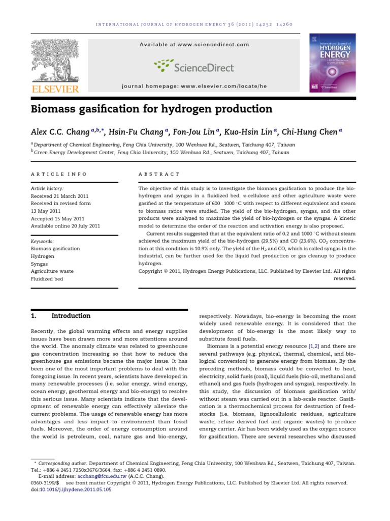 Biomass Gasification For Hydrogen Production | PDF | Gasification ...