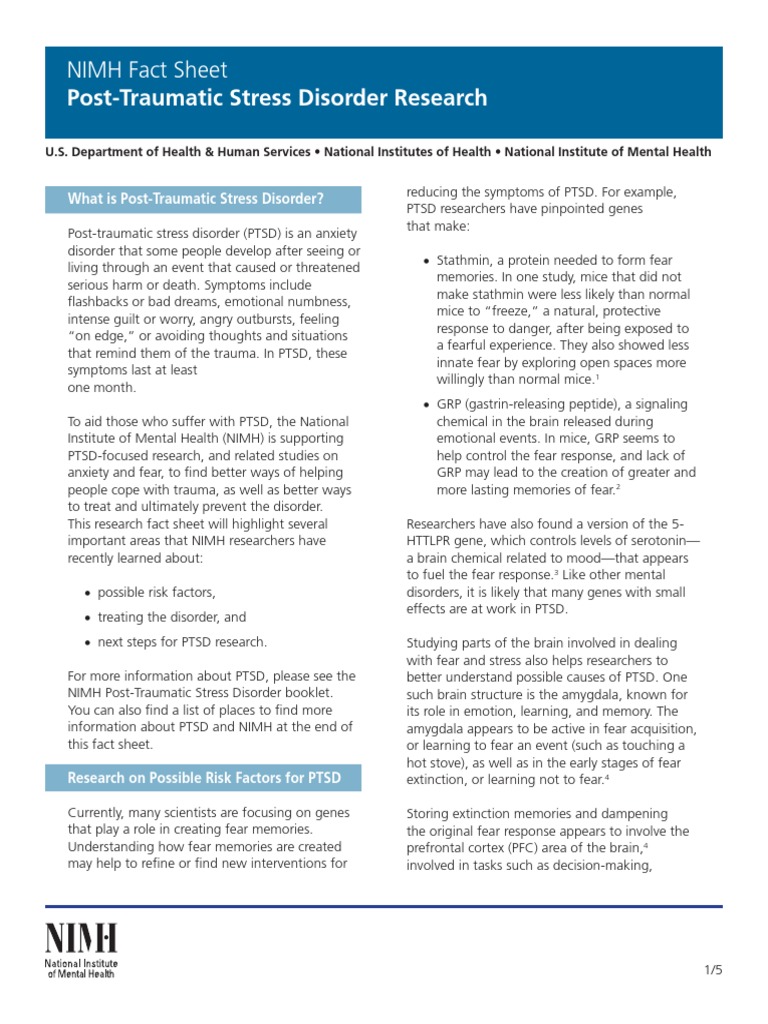 NIMH Overview of PTSD Research | PDF | Posttraumatic Stress Disorder ...