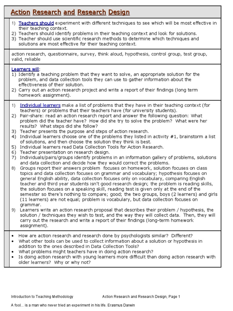 Action Research  PDF  Survey Methodology  Homework