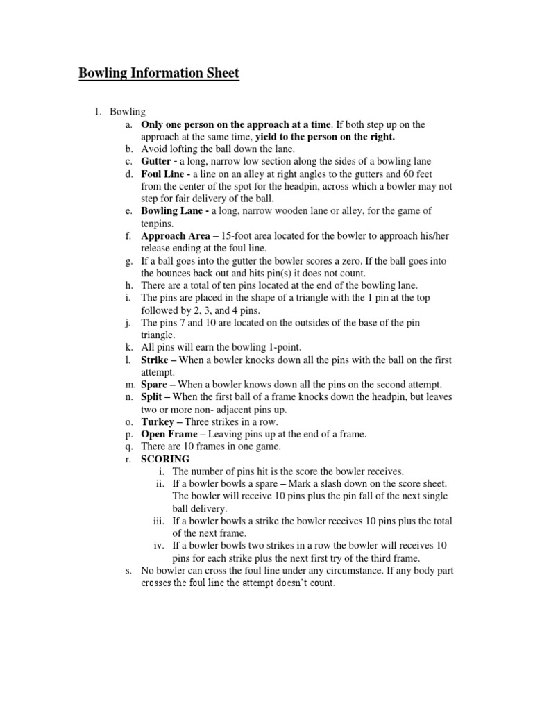 Bowling Information Sheet PDF