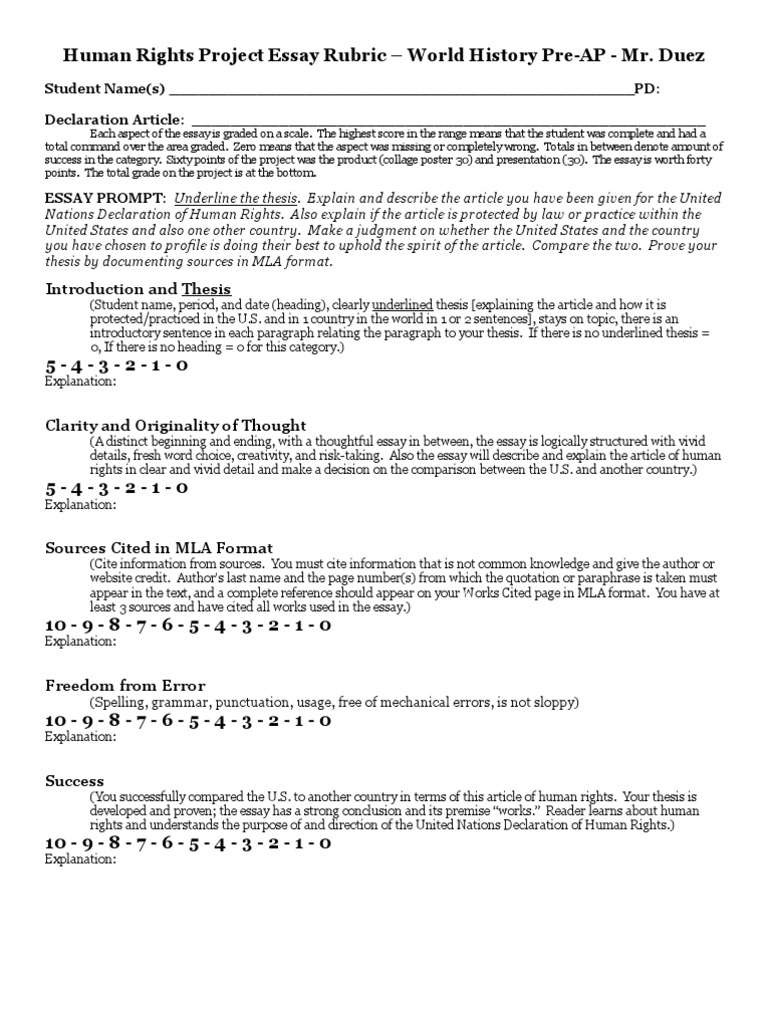 ap world history comparative essay rubric