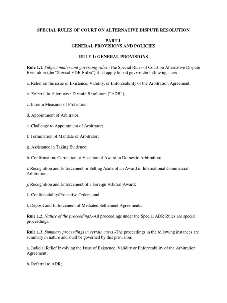 Special Rules of Court On Alternative Dispute Resolution | PDF