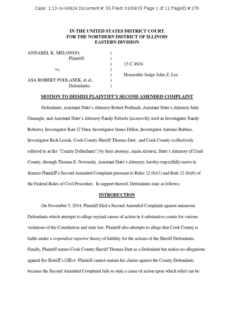 1/9/15, Cook County motion to dismiss, Melongo v. Podlasek et al