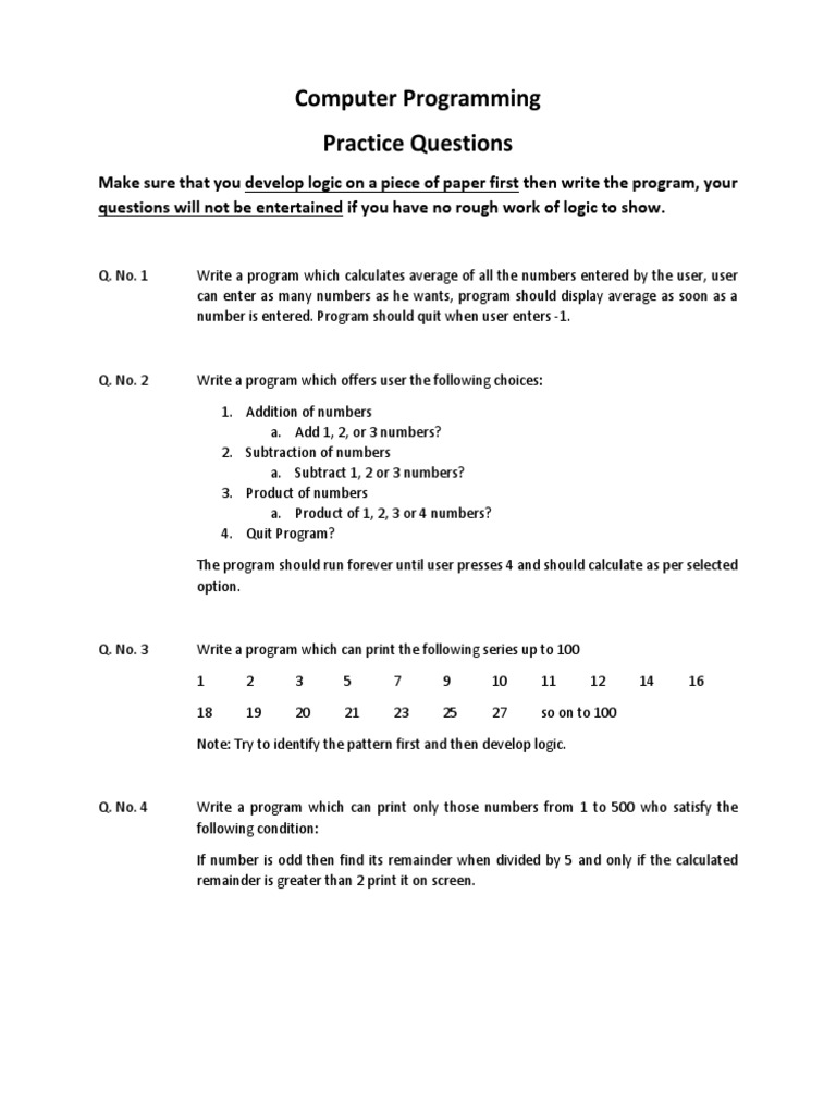 Computer Programming Practice Questions | PDF | Computers | Career & Growth