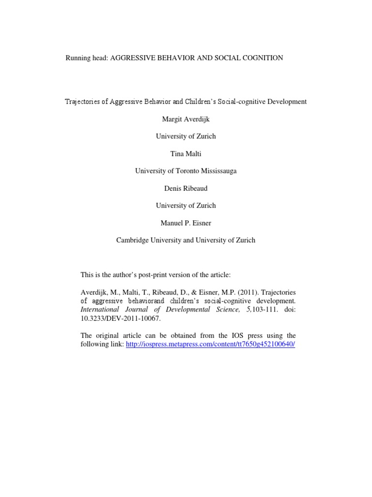 Aggressive Behavior and Social Cognition | PDF | Aggression | Logistic ...