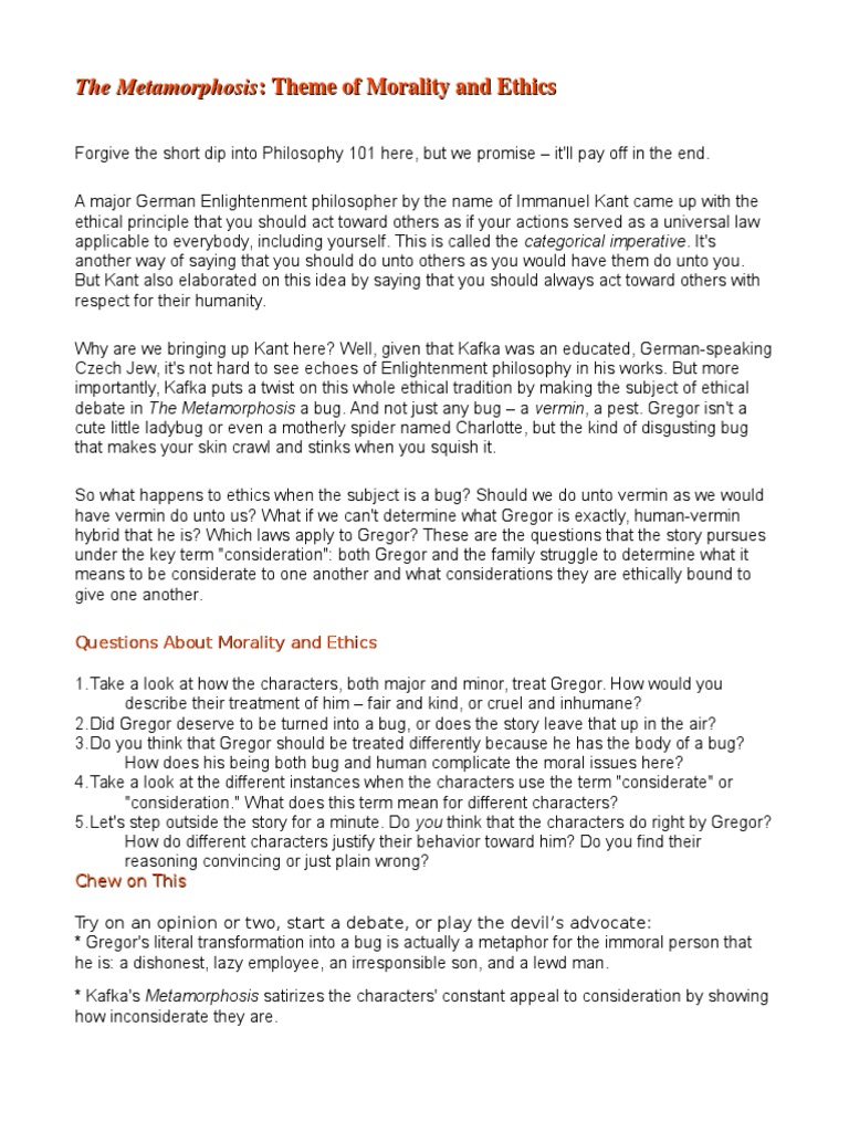 The Metamorphosis 8 Group Questions The Metamorphosis Consciousness