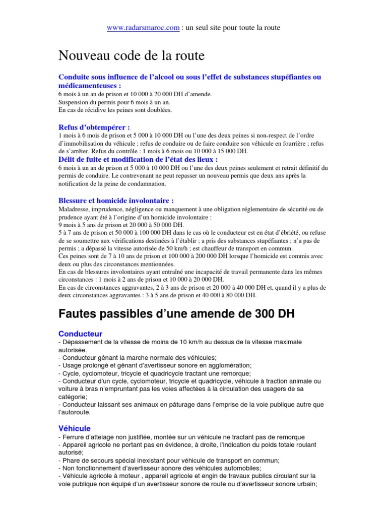 Code de la route marocain 2024 | PDF | Véhicules | Remorque
