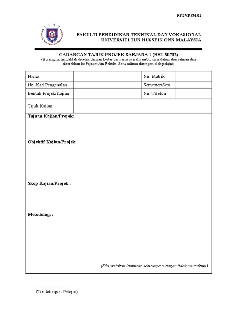 Borang Cadangan Tajuk PSM1 | PDF