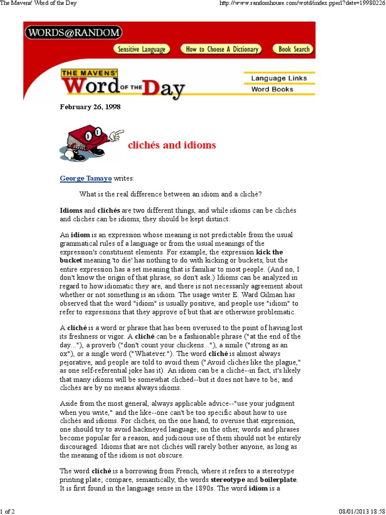 Cliches and Idioms PDF PDF Idiom Lexicology