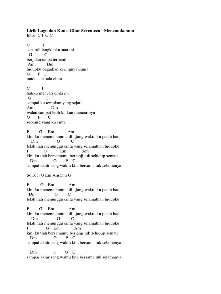 Lirik Lagu Dan Kunci Gitar Seventeen Pdf