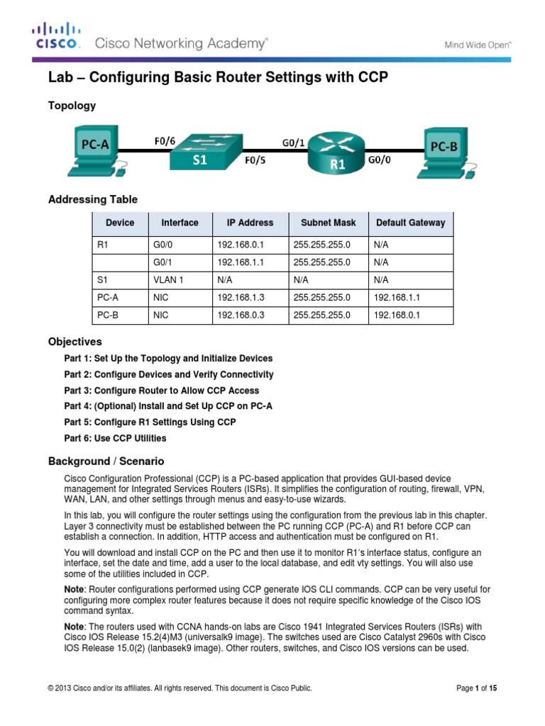 4.1.4.7 Lab - Configuring Basic Router Settings With CCP | PDF | Router ...