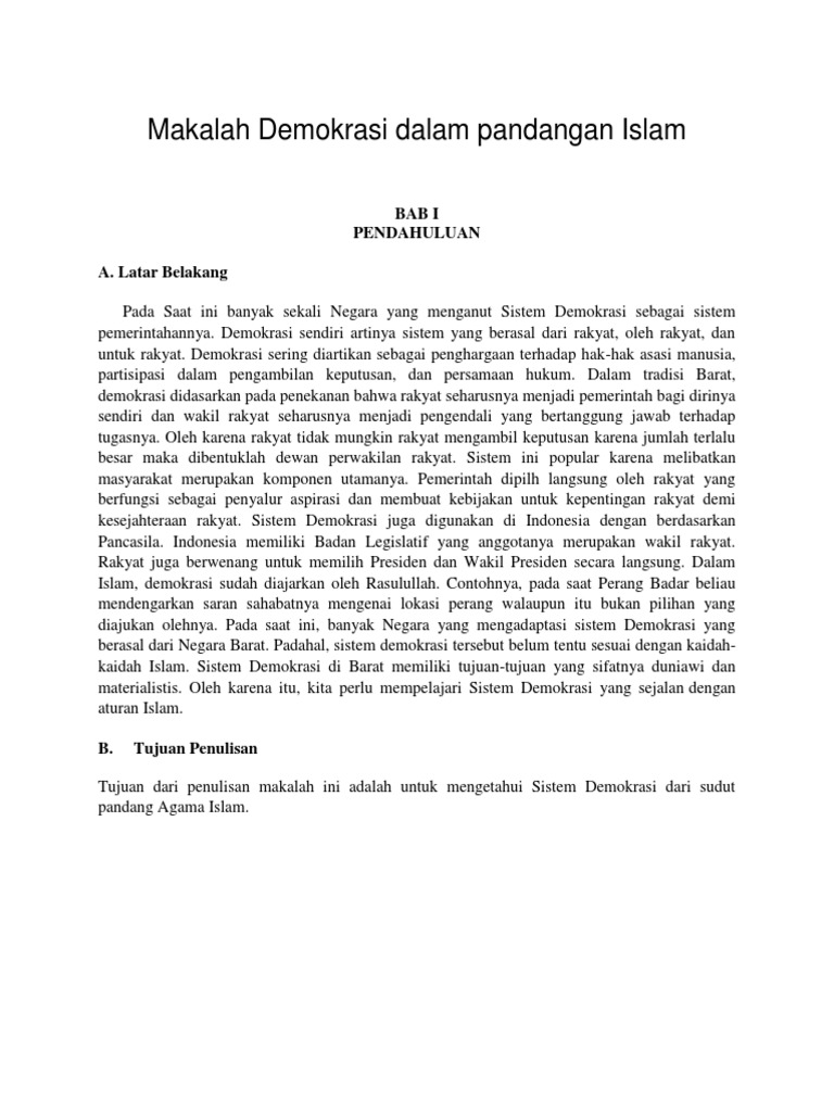 Makalah Demokrasi Dalam Islam Doc Contoh Makalah