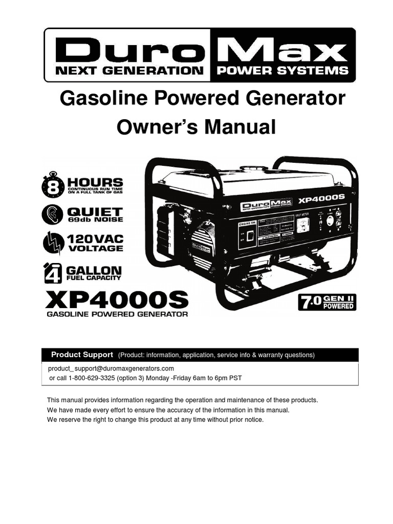 Duro Max Generators XP4000S Manual Motor Oil Gasoline