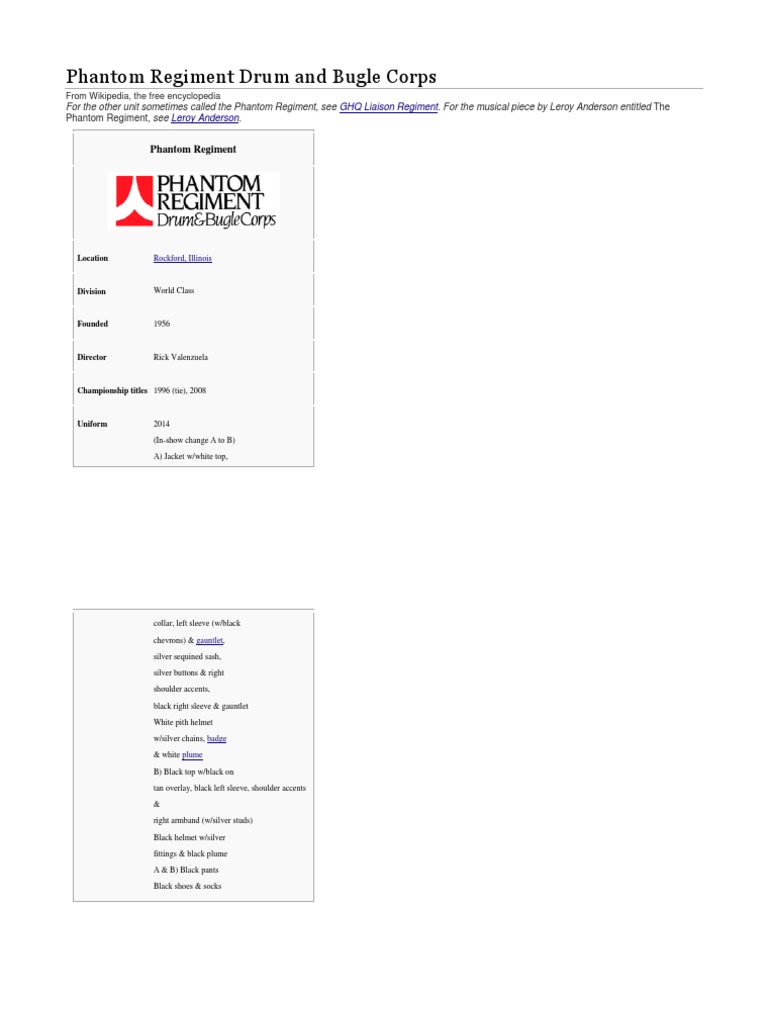 Phantom Regiment Drum and Bugle Corps PDF Musical Compositions