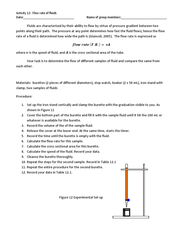 Activity 12. Flow Rate of Fluids Date: - Name of Group Members | PDF