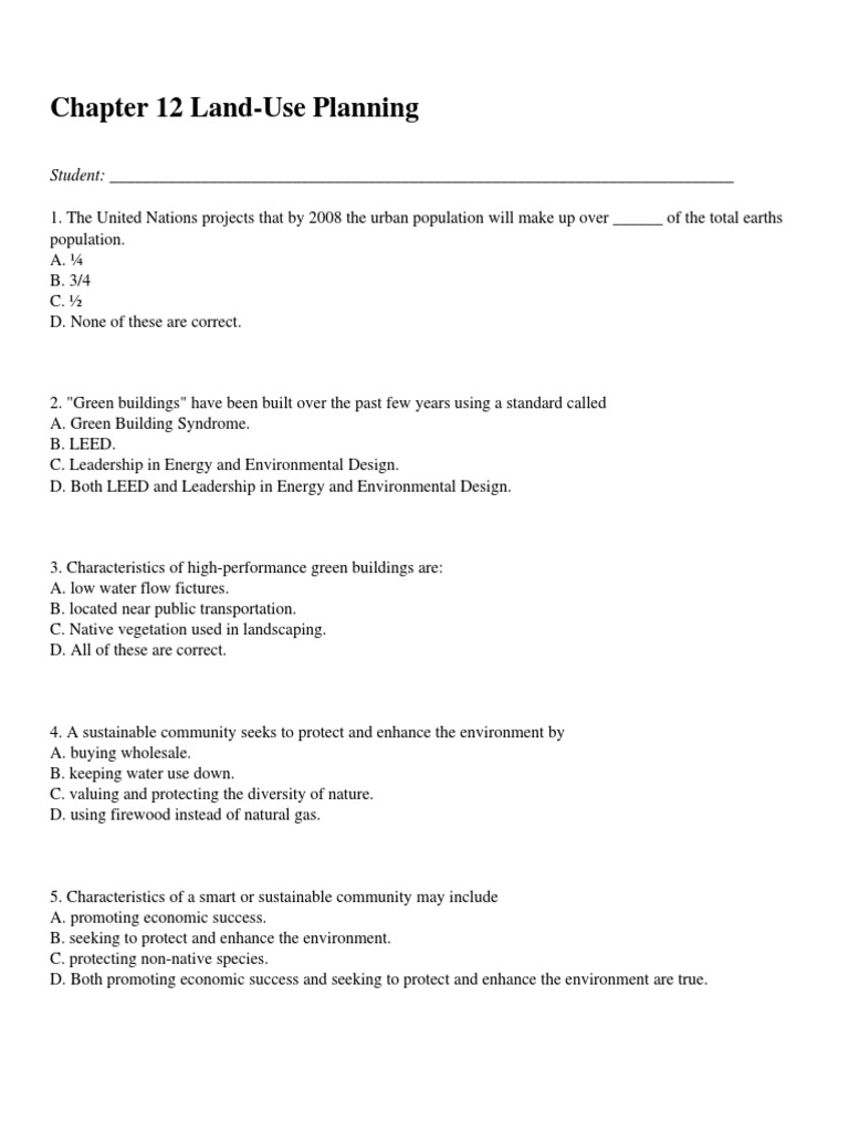 Quiz Land Use Urban Sprawl Land Management