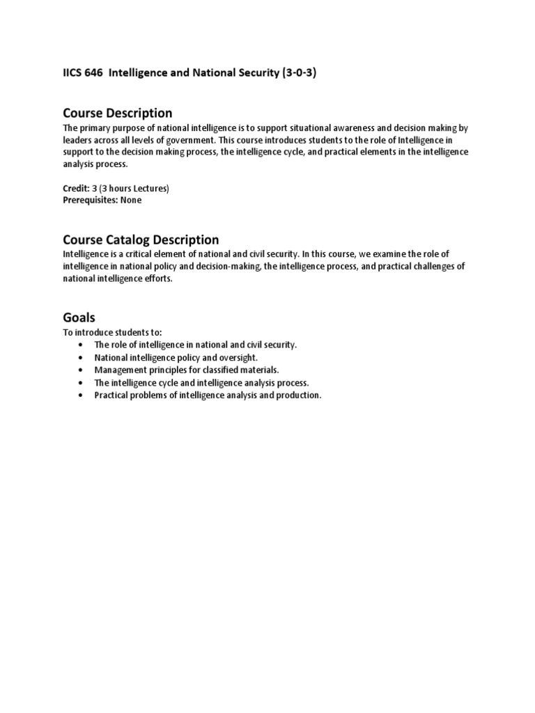 Intelligence and National Security Course | PDF | Intelligence Analysis ...