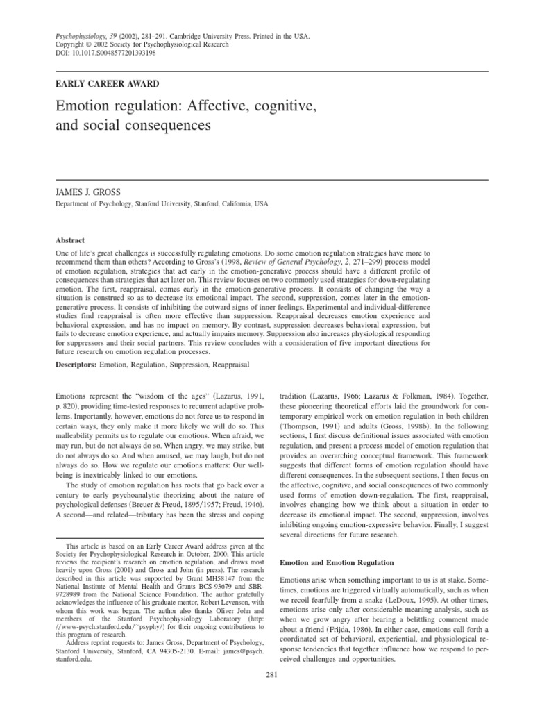 2002 - Emotion Regulation. Affective, Cognitive and Social Consequences ...