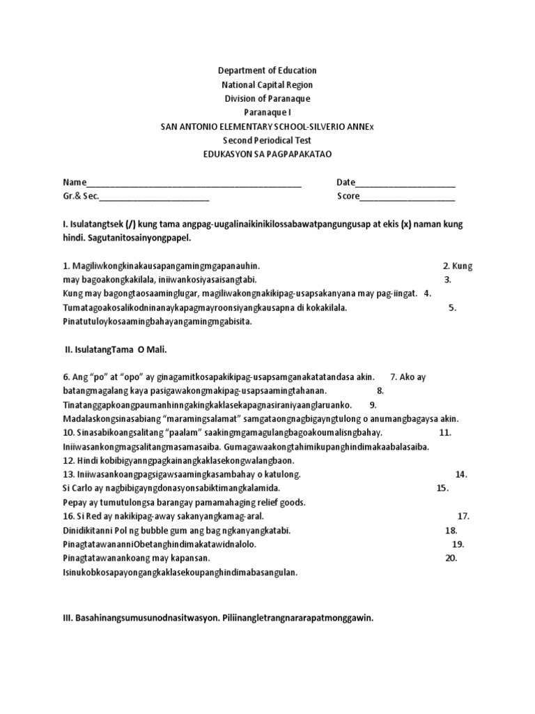 ESP II 2nd Periodical Test | PDF