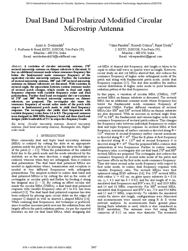 Dual Band Dual Polarized Modified Circular Microstrip Antenna | PDF ...