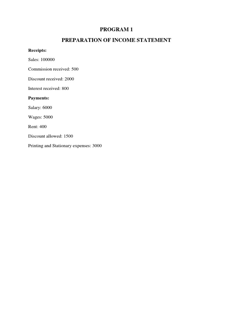 Program 1 Preparation of Income Statement: Receipts | PDF | Finance ...