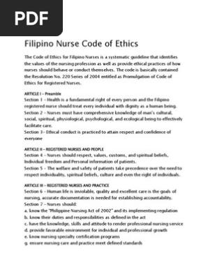 Filipino Nurse Code of Ethics
