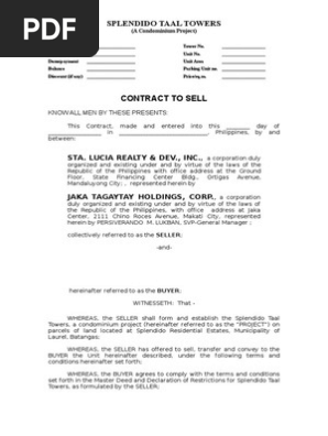 Sample Contract to Sell a Condominium Unit