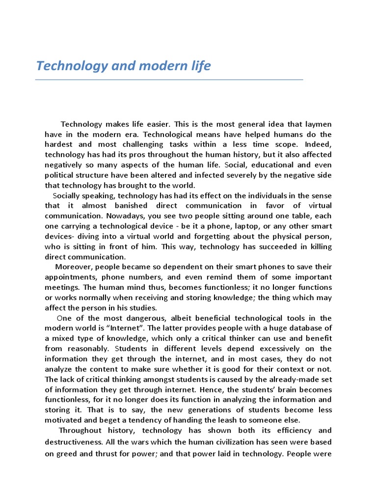 Impact of Technology on Modern Life | PDF | Smartphone | Communication