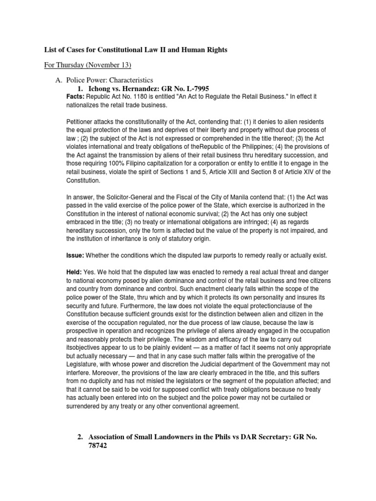 Constitutional Law II Case List | PDF | Treaty | Eminent Domain