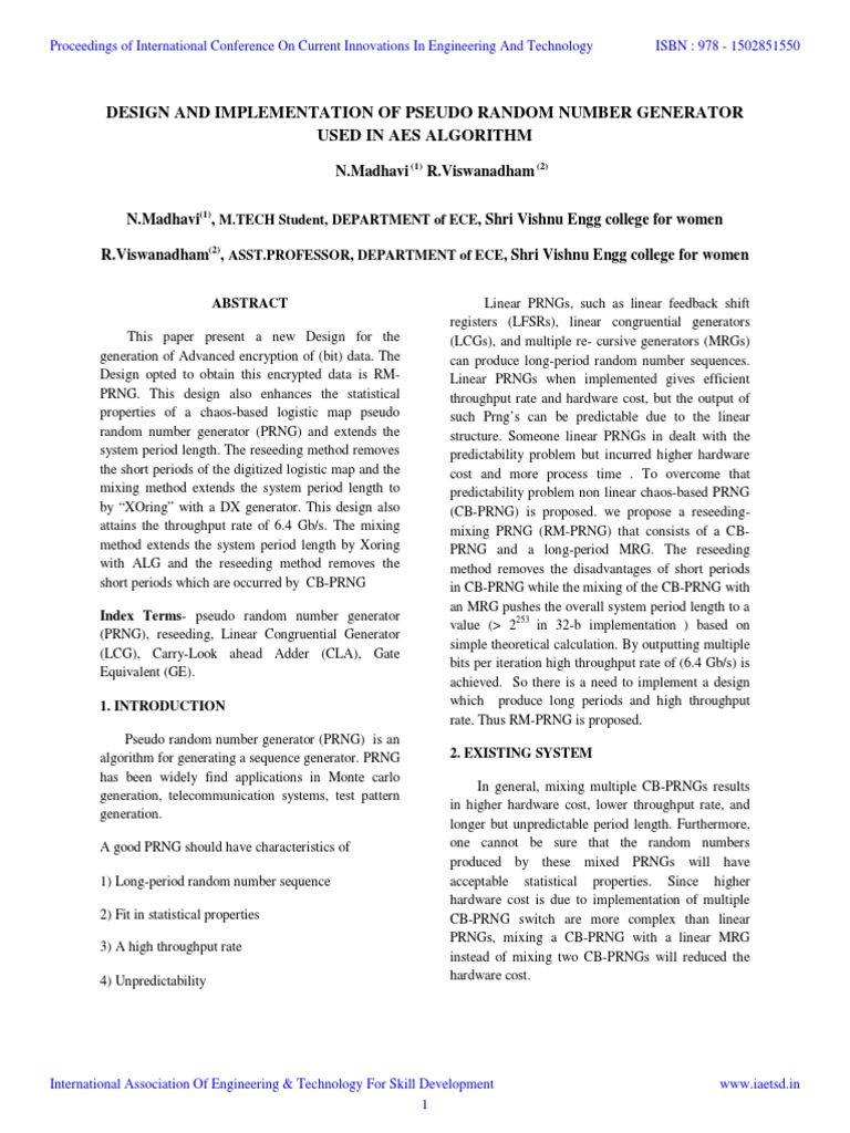 Iaetsd-Design and Implementation of Pseudo Random Number Generator ...
