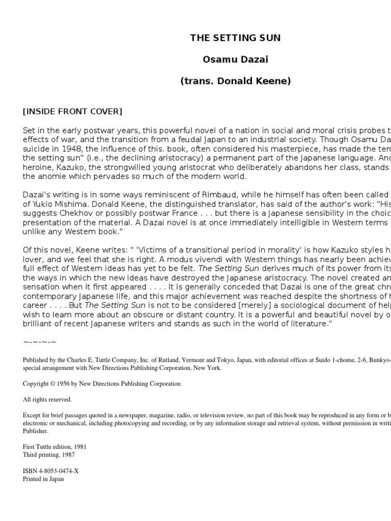The Setting Sun Osamu Dazai Pdf